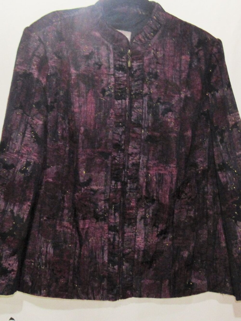 Vintage TanJay Maroon Zip-Up Jacket Textured Geometric Pattern, Size 18 P843